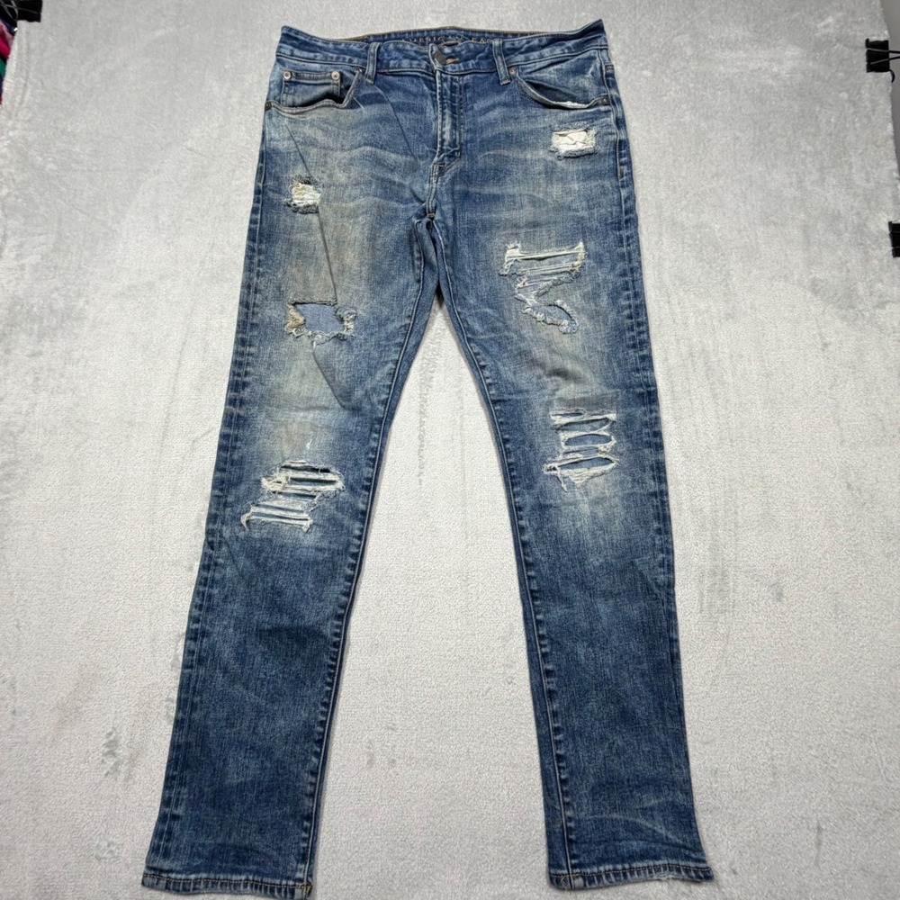 American Eagle Slim Flex Distressed Men's Jeans 34x32 Blue Cotton Blend Denim